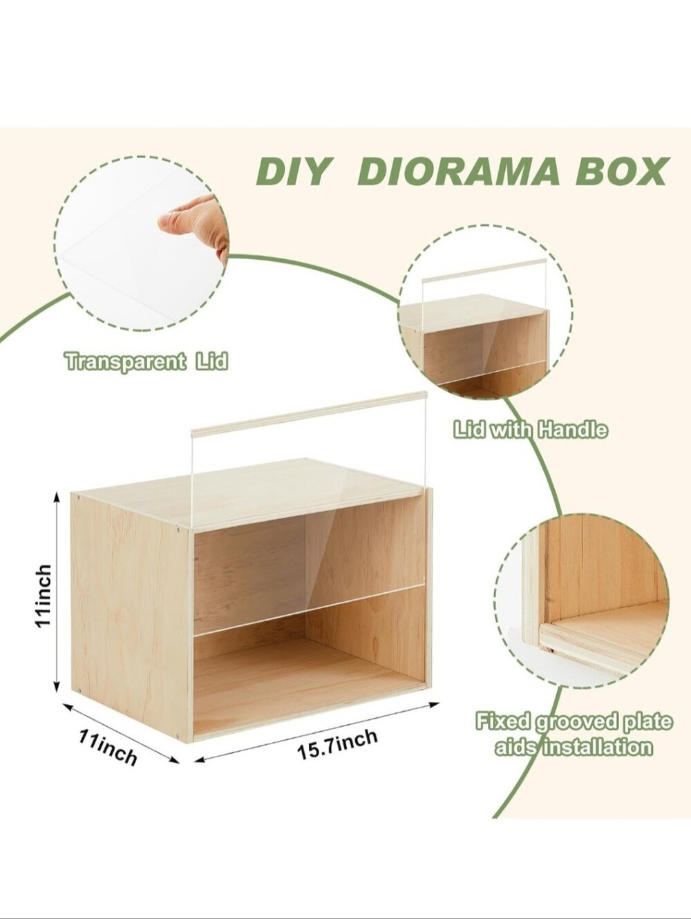 DIY Diorama Box Natural Wood Cinnyoice Wooden Diorama Box 15.7" x 11" x 11"